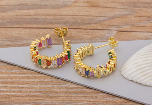 Rainbow Baguette Hoops